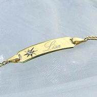 Identit�tsarmband Gold mit  Gravur und Zirkonia - Stein 