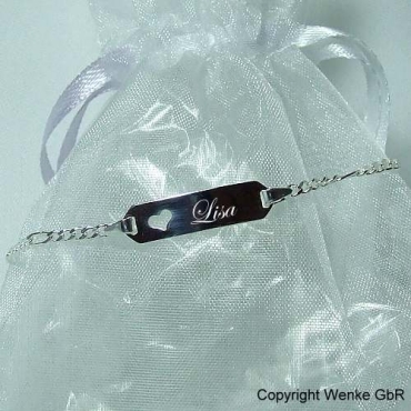 Taufkette Silber mit Gravur und Herz-Motiv 925/-Silber - Armband als Taufgeschenk