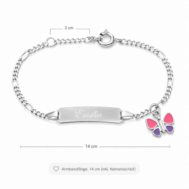 Preview: Schmetterling-Armband für Kinder Silber 14 cm