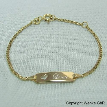 Taufarmband Gold mit Herz inkl. Gravur 14 cm 333/- oder 585/-Gold