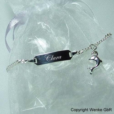 Taufkettchen Silber mit Gravur und Delfin  - Symbol der Freiheit und Freude