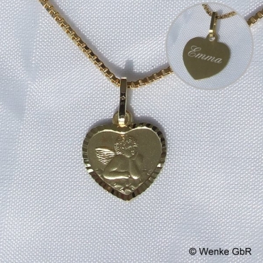 Herz-Anhänger Schutzengel Gold