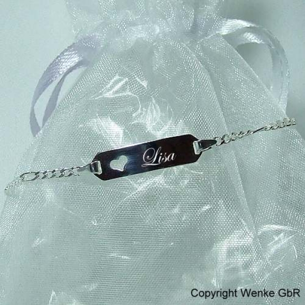 Taufkette Silber mit Gravur und Herz-Motiv 925/-Silber - Armband als Taufgeschenk