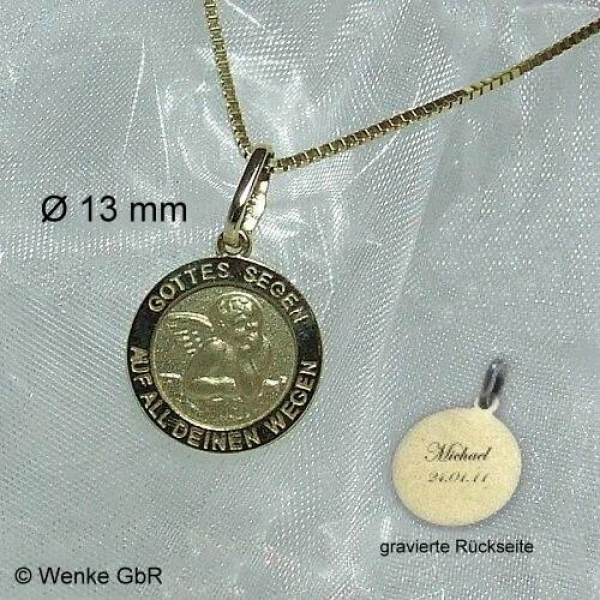 Schutzengel-Anhänger Gold - auch mit Gravur - Taufschmuck für Mädchen und Jungen