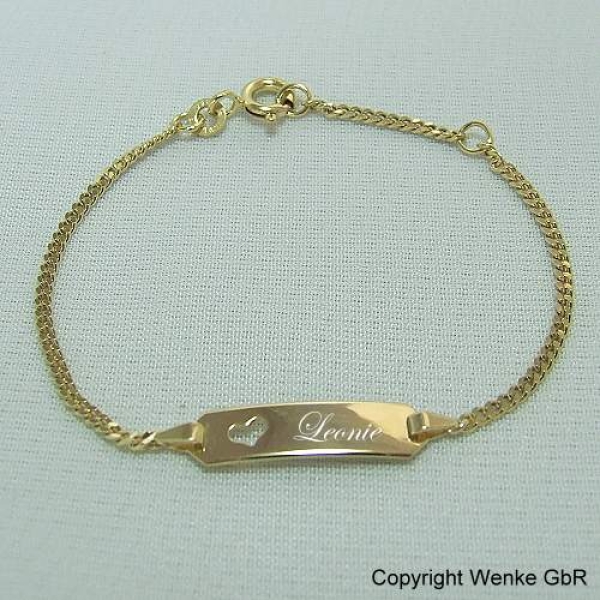 Taufarmband Gold mit Herz inkl. Gravur 14 cm 333/- oder 585/-Gold