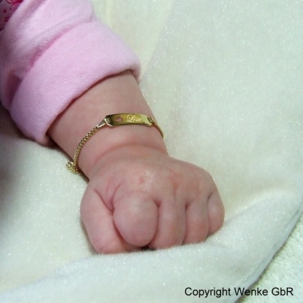 Taufarmband Gold mit Herz inkl. Gravur 14 cm 333/- oder 585/-Gold