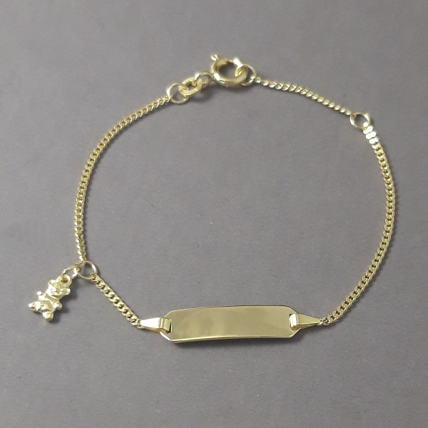Taufarmband Gold mit Teddy-Bär-Anhänger