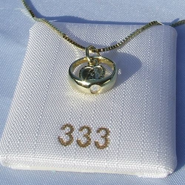 Weißgold 333 Jungen Schutzengel Taufring mit blauem Safir Stein und Silber Kette 