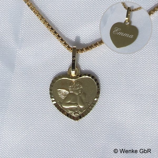 Herz-Anhänger Schutzengel Gold